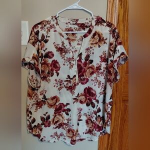 Maurices Burgundy and Cream Floral Blouse